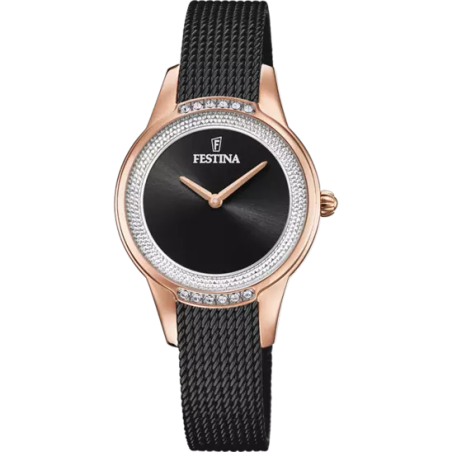 Orologio Solo Tempo Donna Festina Mademoiselle F20496/2 in Acciaio Nero e Rosè