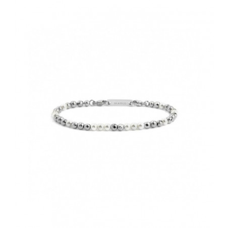 Bracciale Uomo Marlù 2BR0081-W in Acciaio Silver con Ematite e Perle Bianche