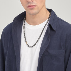 Collana Uomo Brosway Caliburn BBU02 Catena in Acciaio Pvd Oro e Nero Lucido