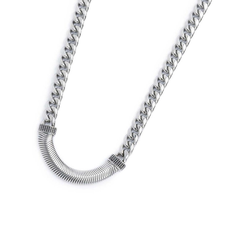 Collana Unisex Marlù 33CO0027 catena cuban con catena snake piatta centrale