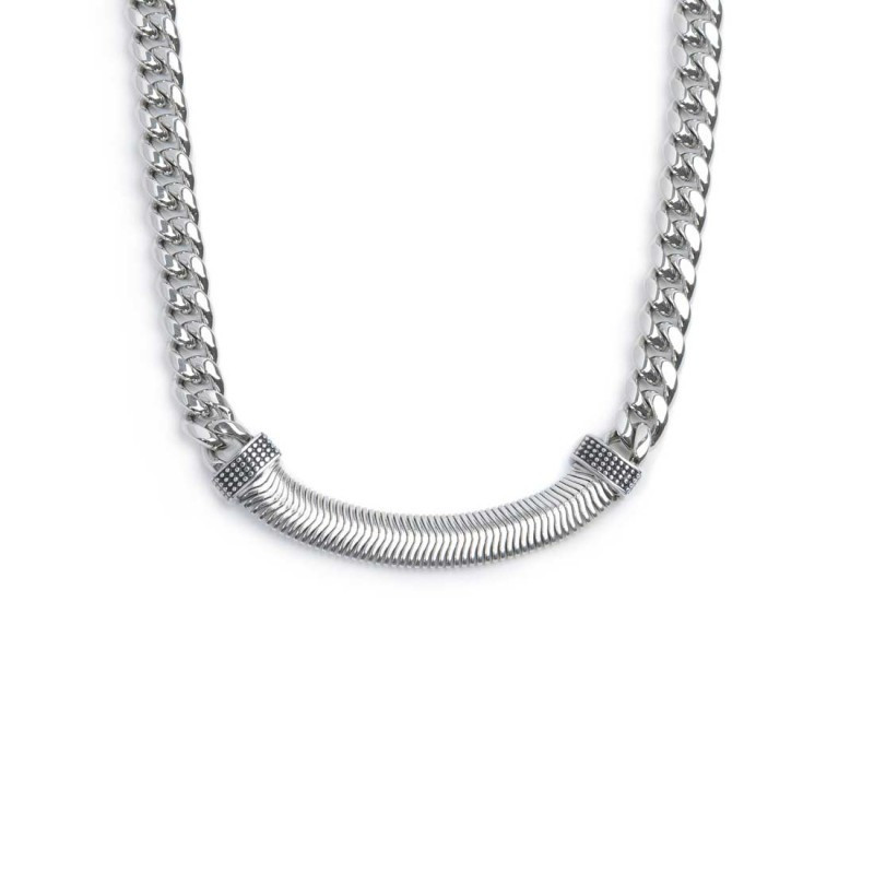 Collana Unisex Marlù 33CO0027 catena cuban con catena snake piatta centrale
