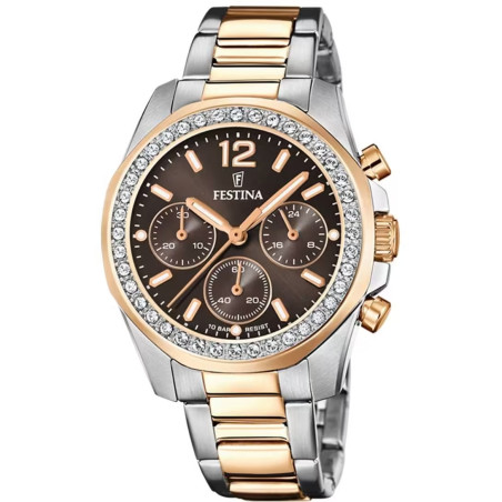Orologio Cronografo Donna Festina Boyfriend F20608/1 in Acciaio Rosè e Marrone
