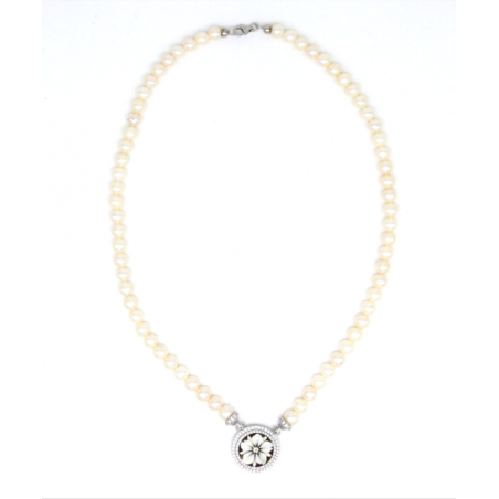 WOMAN NECKLACE WITH CULTURED PEARLS 6 6.5 WITH CENTRAL SARDONIC CAMEO