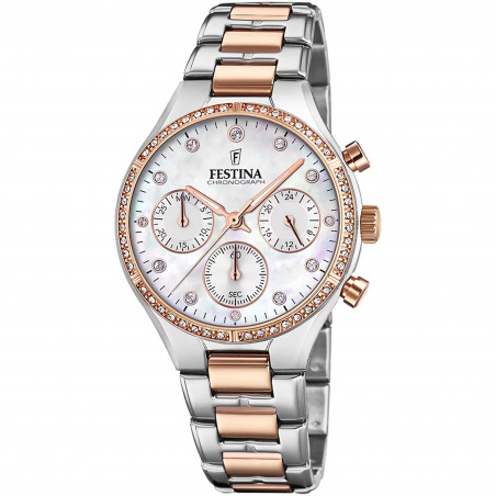 Orologio Cronografo Donna Festina Boyfriend F20403/1 in Acciaio Silver e Rosè