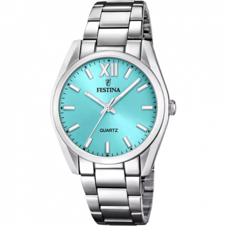 Orologio Solo Tempo Donna Festina Boyfriend F20622/D in Acciaio Silver e Azzurro