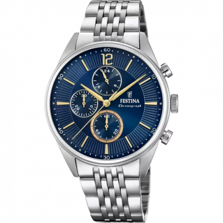 Orologio Cronografo Uomo Festina F20285/3 Timeless in Acciaio Silver e Blu