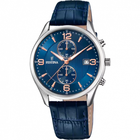 Orologio Cronografo Uomo Festina Chrono Timeless F6855/6 Cinturino Pelle Blu