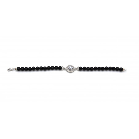 Bracciale Donna Nadir in Pasta di Corallo Nero, Centrale Fiore in Argento 925 20 cm