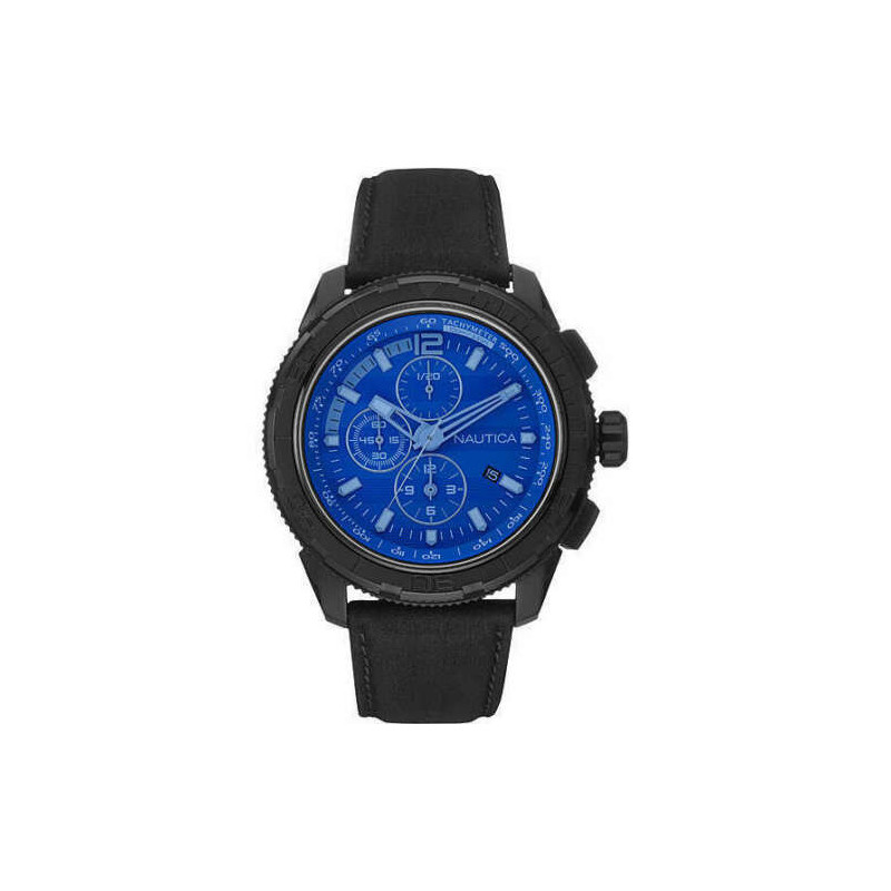 Orologio Uomo NAUTICA NAI21504G Chrono Pelle Nero Blu Orologio Uomo NAUTICA NAI21504G Chrono Pelle Nero Blu