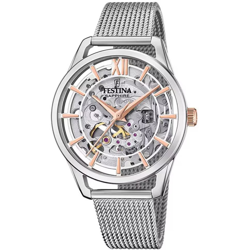 Orologio Solo Tempo Donna Festina Automatico Scheletrico F20627/1 in Acciaio Orologio Solo Tempo Donna Festina Automatico Scheletrico F20627/1 in Acciaio