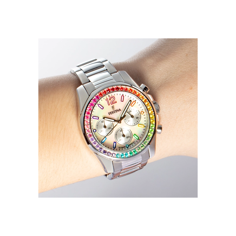 Orologio Cronografo Donna Festina Rainbow F20606/2 in Acciaio Silver