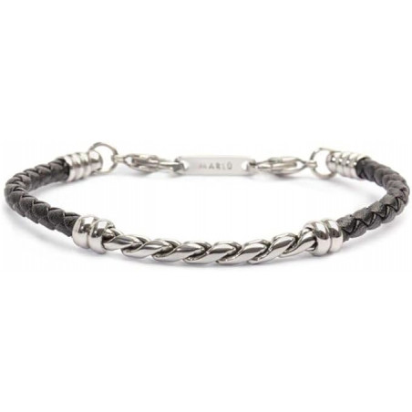 Bracciale Uomo Marlù 30BR0019 - N in Pelle Nera Centrale in Acciaio Silver