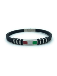 Unisex Nadir Black Silicone Bracelet with Italian Flag in Steel