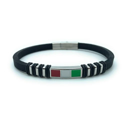 Bracciale Unisex Nadir in Silicone Nero con Bandiera Italia in Acciaio