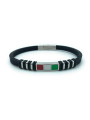 Unisex Nadir Black Silicone Bracelet with Italian Flag in Steel