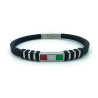 Bracciale Unisex Nadir in Silicone Nero con Bandiera Italia in Acciaio