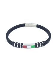 Unisex Nadir Black Silicone Bracelet with Italian Flag in Steel