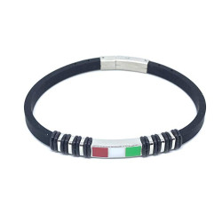 Bracciale Unisex Nadir in Silicone Nero con Bandiera Italia in Acciaio