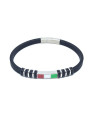 Bracciale Unisex Nadir in Silicone Nero con Bandiera Italia in Acciaio