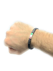 Unisex Nadir Black Silicone Bracelet with Italian Flag in Steel