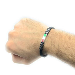 Bracciale Unisex Nadir in Silicone Nero con Bandiera Italia in Acciaio