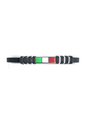 Bracciale Unisex Nadir in Silicone Nero con Bandiera Italia in Acciaio