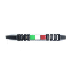 Bracciale Unisex Nadir in Silicone Nero con Bandiera Italia in Acciaio