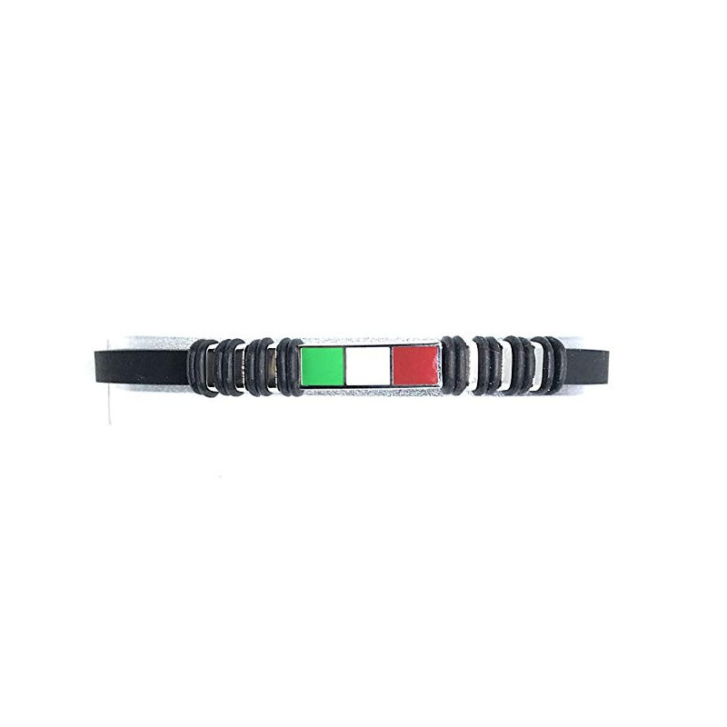 Bracciale Unisex Nadir in Silicone Nero con Bandiera Italia in Acciaio