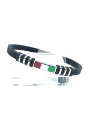 Unisex Nadir Black Silicone Bracelet with Italian Flag in Steel