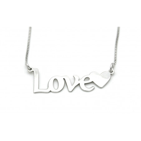 Collana donna con scritta love e cuore personalizzabile in argento 925 rodaito in oro bianco