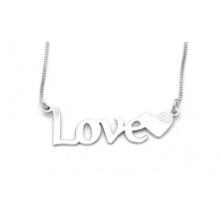 Women's necklace with love writing and customizable heart in silver 925 rhodiated in white gold