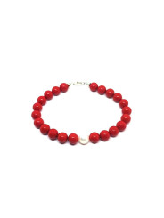 Bracciale Nadir Donna in Pasta di Corallo Rossa con Perla Bianca Coltivata 21cm