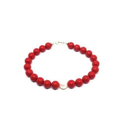 Bracciale Nadir Donna in Pasta di Corallo Rossa con Perla Bianca Coltivata 21cm