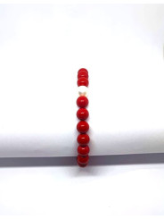 Bracciale Nadir Donna in Pasta di Corallo Rossa con Perla Bianca Coltivata 21cm
