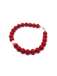 Bracciale Nadir Donna in Pasta di Corallo Rossa con Perla Bianca Coltivata 21cm