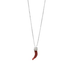 Collana Donna Veneziana in Argento925 e Cornetto Portafortuna in Corallo Rosso