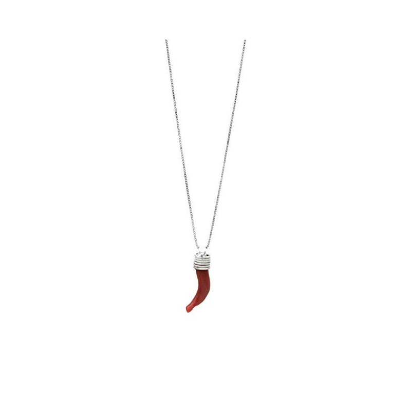 Collana Donna Veneziana in Argento925 e Cornetto Portafortuna in Corallo Rosso Collana Donna Veneziana in Argento925 e Cornetto Portafortuna in Corallo Rosso