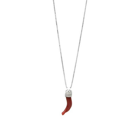 Collana Donna Veneziana in Argento925 e Cornetto Portafortuna in Corallo Rosso