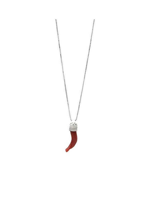 Collana Donna Veneziana in Argento925 e Cornetto Portafortuna in Corallo Rosso