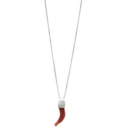 Collana Donna Veneziana in Argento925 e Cornetto Portafortuna in Corallo Rosso