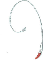 Collana Donna Veneziana in Argento925 e Cornetto Portafortuna in Corallo Rosso