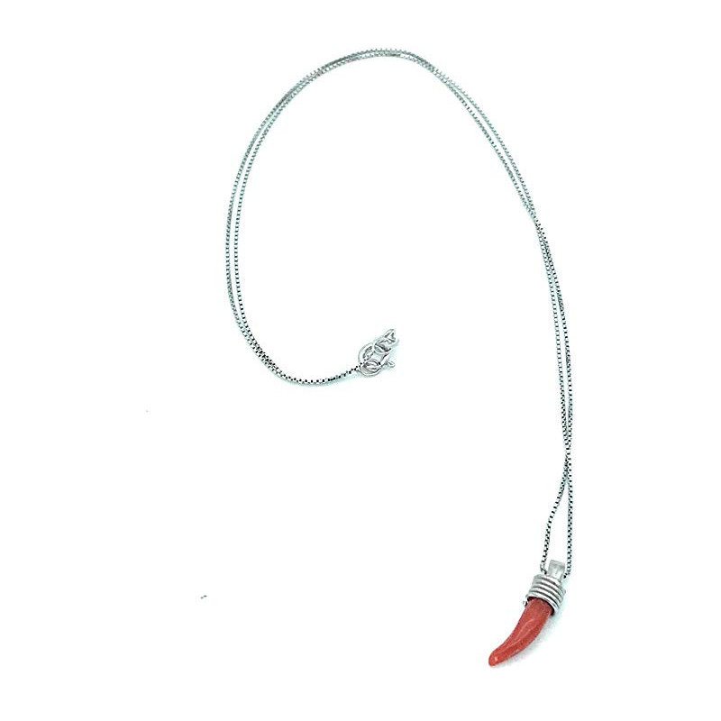 Collana Donna Veneziana in Argento925 e Cornetto Portafortuna in Corallo Rosso
