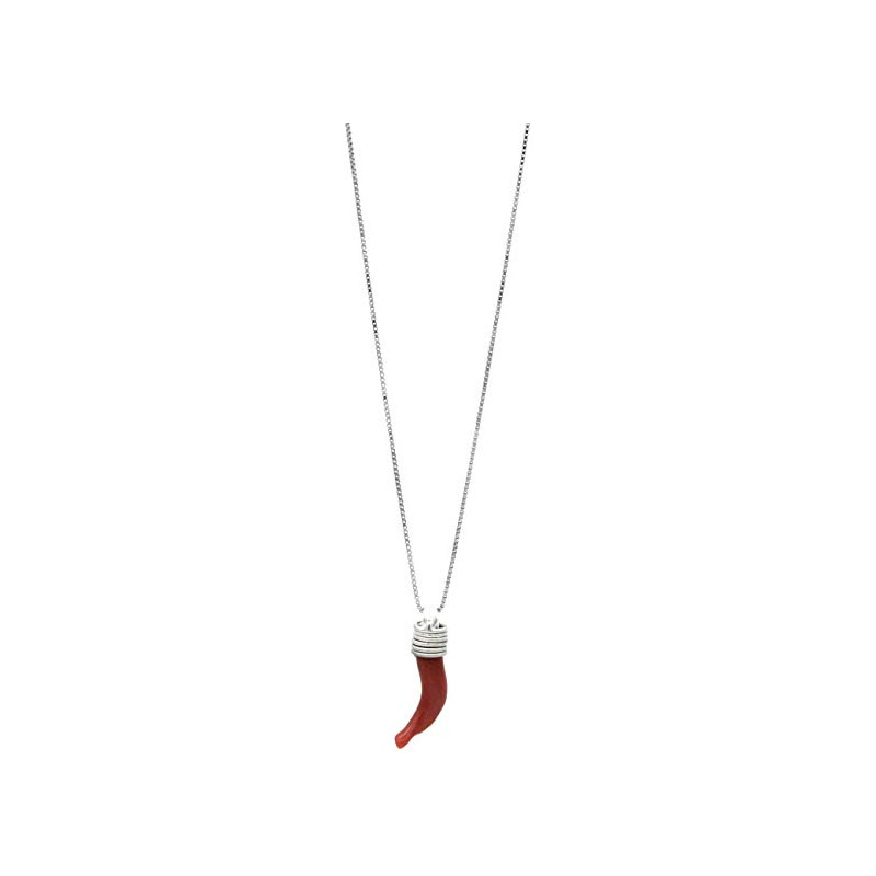 Collana Donna Veneziana in Argento925 e Cornetto Portafortuna in Corallo Rosso