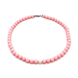Collana Nadir Donna Pasta di Corallo Rosa con Perla Bianca Coltivata Centrale
