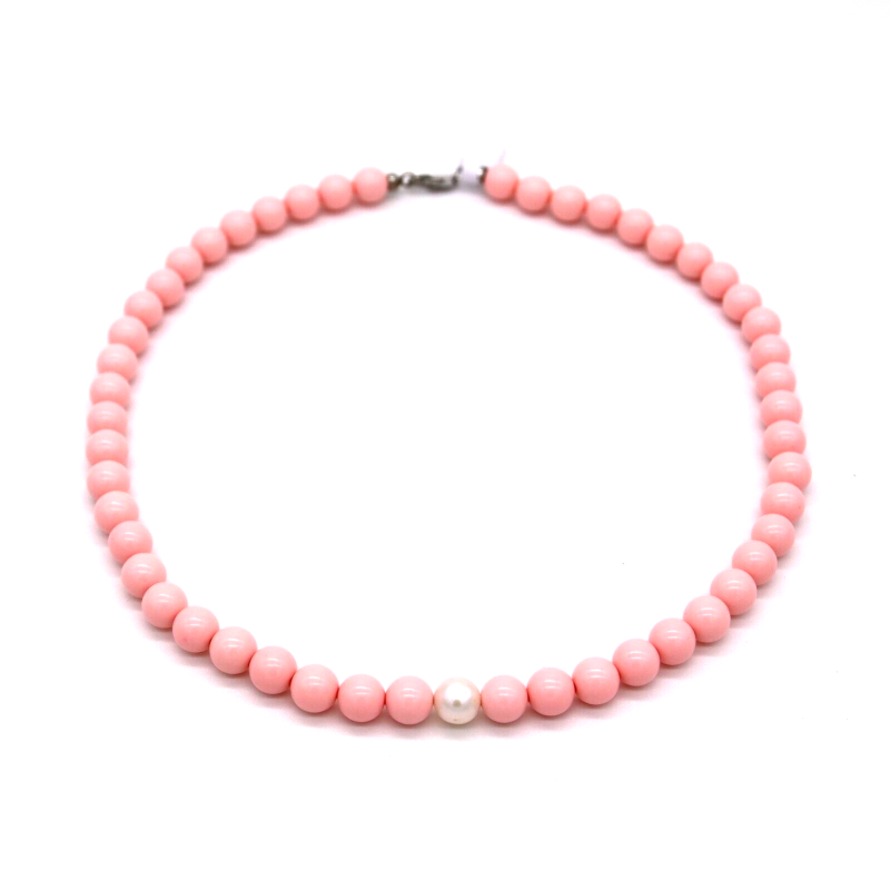 Collana Nadir Donna Pasta di Corallo Rosa con Perla Bianca Coltivata Centrale Collana Nadir Donna Pasta di Corallo Rosa con Perla Bianca Coltivata Centrale