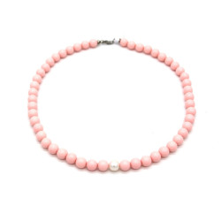 Collana Nadir Donna Pasta di Corallo Rosa con Perla Bianca Coltivata Centrale