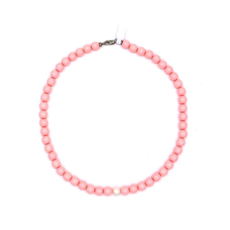 Collana Nadir Donna Pasta di Corallo Rosa con Perla Bianca Coltivata Centrale