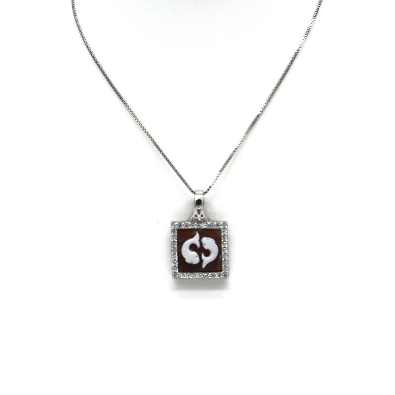 Collana Donna in Argento 925% con Ciondolo Segno Zodiacale Pesci Cammeo Collana Donna in Argento 925% con Ciondolo Segno Zodiacale Pesci Cammeo