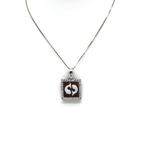 Collana Donna in Argento 925% con Ciondolo Segno Zodiacale Pesci Cammeo
