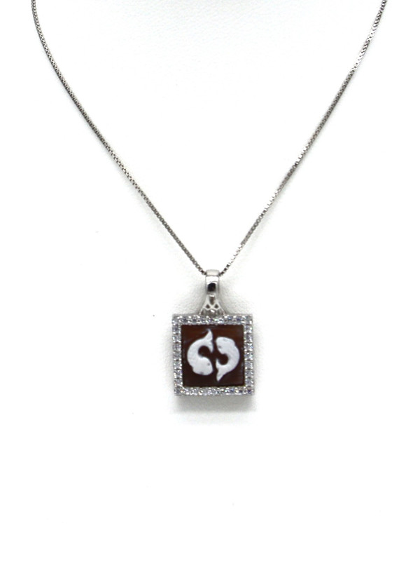Collana Donna in Argento 925% con Ciondolo Segno Zodiacale Pesci Cammeo